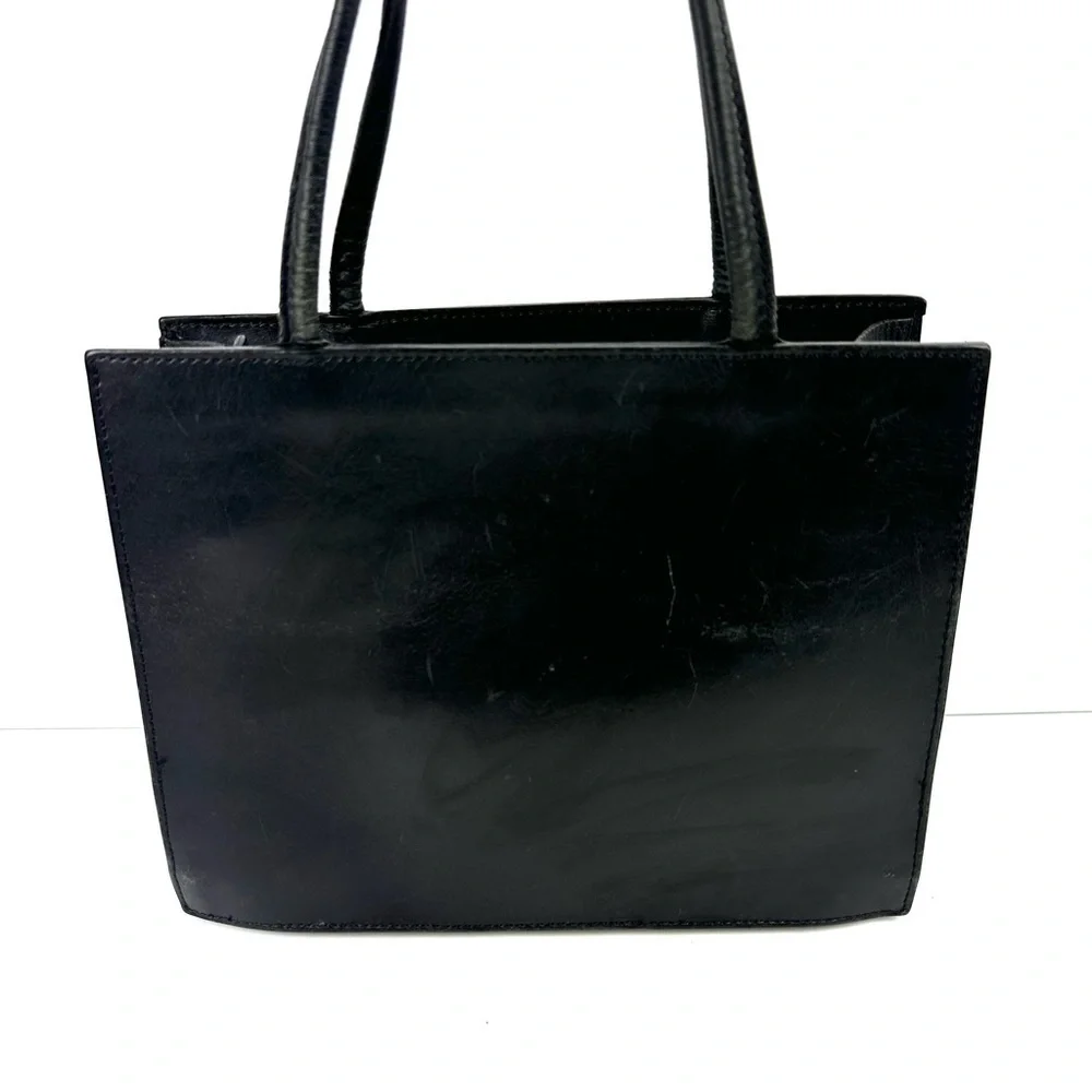 Overland Vintage Handbag Black‎ Leather Double Handles Made In USA Purse